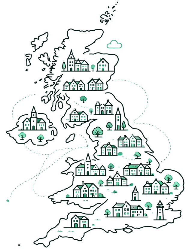 Map of UK with highlighted regional property network